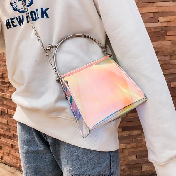 

new fashion women messenger bag pu leather transparent satchel metal chain handbag casual shoulder bags sac bandouliere femme