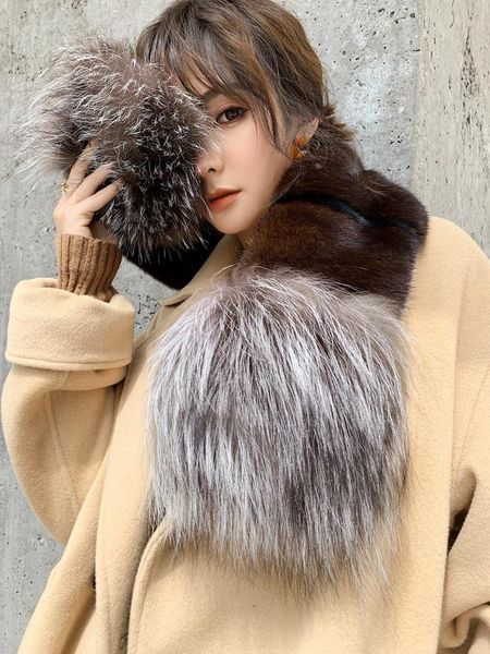 

scarves silver series fur scarf mink woven winter style fashion size:95*12cm, Blue;gray