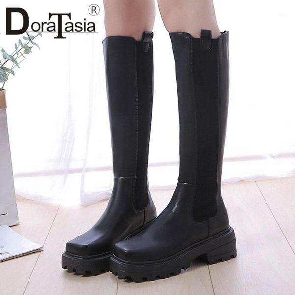 

doratasia brand new fladies platform knee high boots fashion square toe boots women 2020 party pffice chunky heels shoes woman1, Black