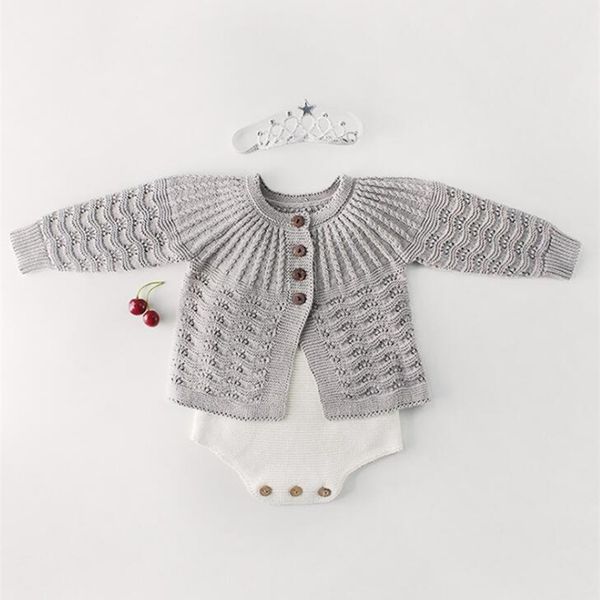 

knitted cardigan cotton newborn girl jumpsuit baby clothes set boys romper y200320, Blue