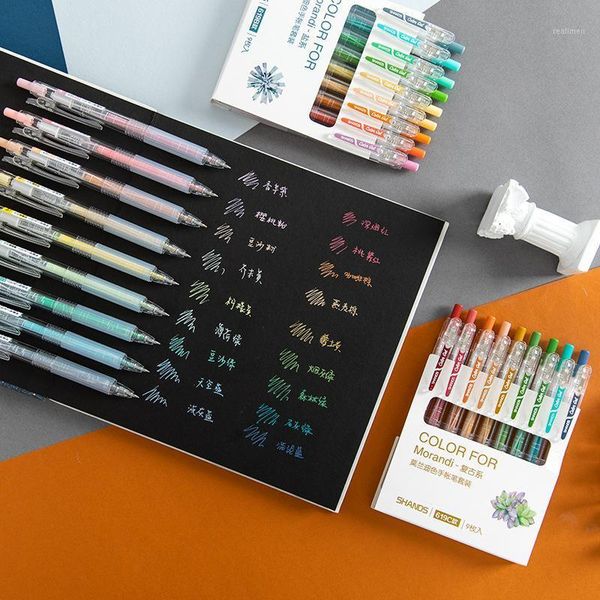 

9 colors morandi series gel pen tip 0.55mm refills creative colored pen for children painting graffiti art supply1