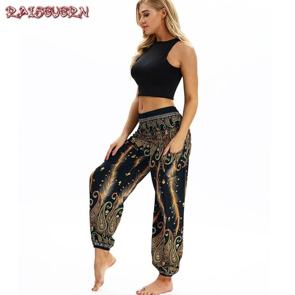 

raisevern women loose thai harem trousers boho festival hippy aladdin smock high waist pants pantalon femme casual bloomers y200418, Black;white