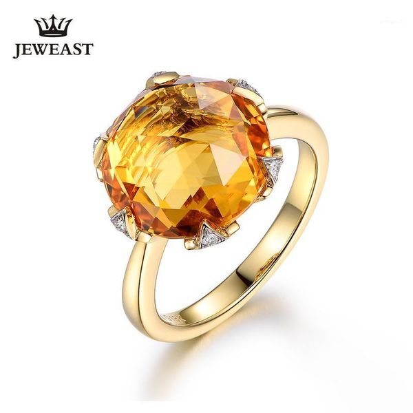 

cluster rings ml natural citrine 18k pure gold 2021 selling ring women heart shape for ladies woman genuine jewelry1, Golden;silver
