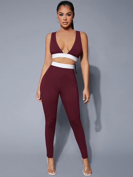 

sxy contrast trim tank & leggings set l4ob#, White