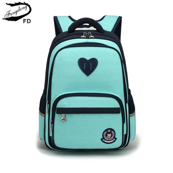 

fengdong primary school girls backpack 6-10y elementary student book bag kids green purple blue school backpack children bag lj201225