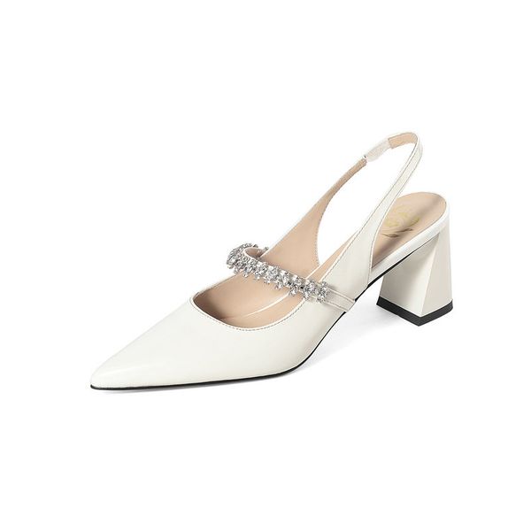 

fashion back strap pumps genuine leather party square heel new shoes shallow women's pumps, Black