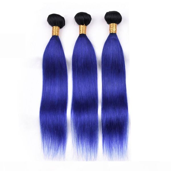 

#1b blue ombre malaysian virgin human hair weaves dark root silky straight ombre dark blue human hair bundles deals double wefted 3pcs lot, Black