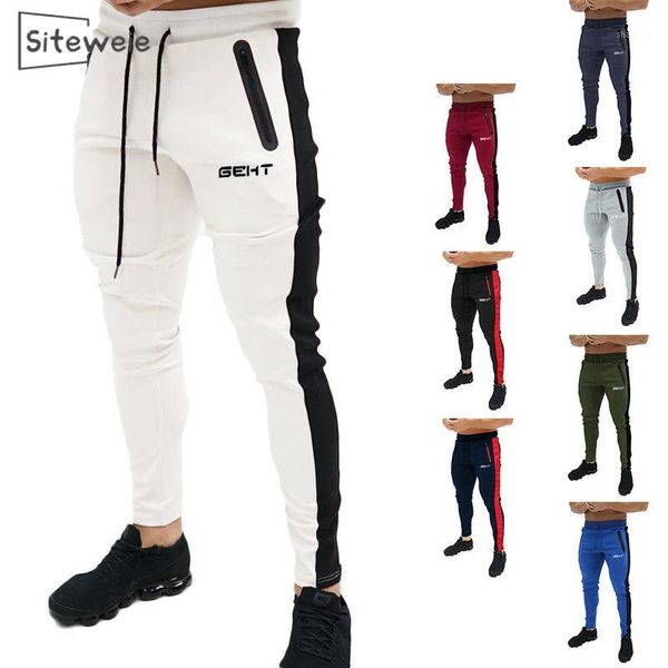 

siteweie men's pants fitness elastic pants bodybuilding clothing casual camouflage sweatpants joggers l2461, Black