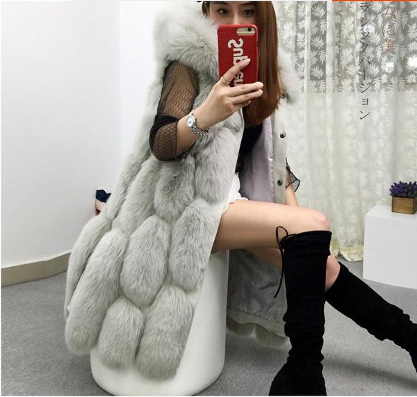 

java big pink sale new natural fur long vest real fur gilet winter women, Black