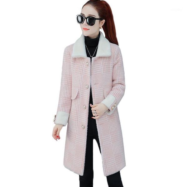 

imitation water velvet jacket women coats new autumn winter thick jacket long woolen coat casual female k9561, Black