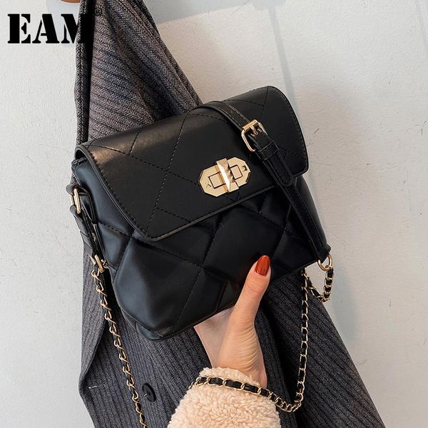 

eam] women new argyle chains bucket pu leather flap personality all-match crossbody shoulder bag fashion tide 2021 18a1197