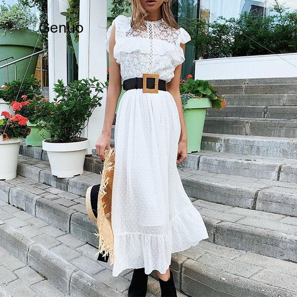 

chiffon hollow out long dress women lace patchwork sleeveless sweet female dresses 2021 summer elegant office lady vestidos, Black;gray