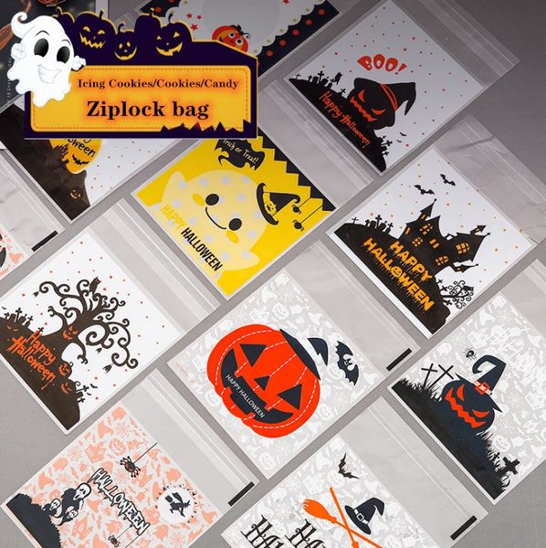 

100pcs 10x10cm halloween candy bags cute pumpkin ghost gift bag for cookies snack food packing halloween party decor supplies
