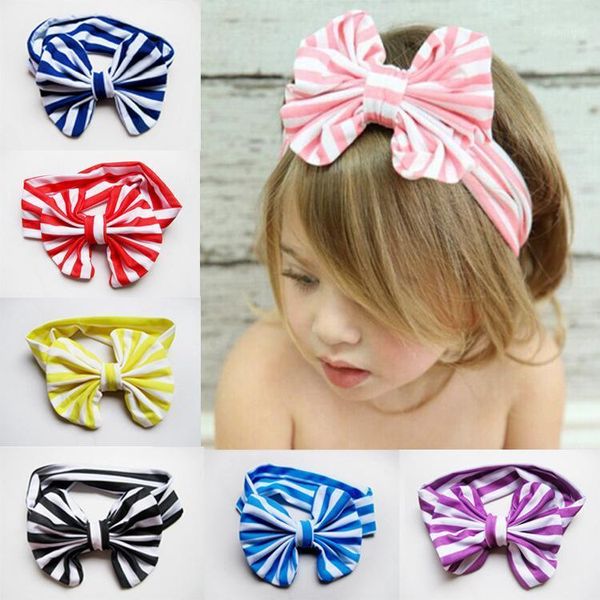 

hair accessories girl bow headwears candy colorful stripe bowknot shaped elastic headbands for kids school girls1, Slivery;white