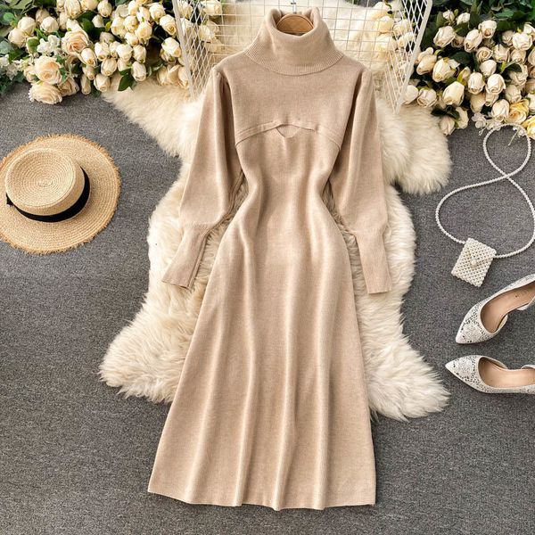 

2021 new singiny fancy turtleneck high mesh elegant solid feminine thread dress warm winter fashion streetwear dresses o9j3, Black;gray