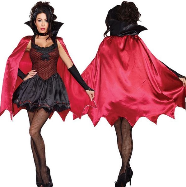 

gothic vampire costume women's halloween classic vampire role play festival costume uniform cape, Black