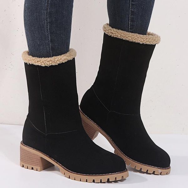

women's shoes snow boots ladies winter shoes fashion flock warm boots ankle short bootie slip-on outside botas, Black