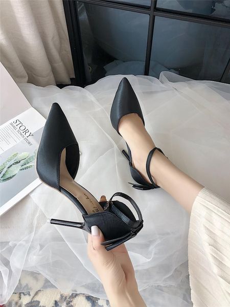 

dress shoes women's 2021 korean version of the pointed word buckle with high heels female stiletto sexy, Black