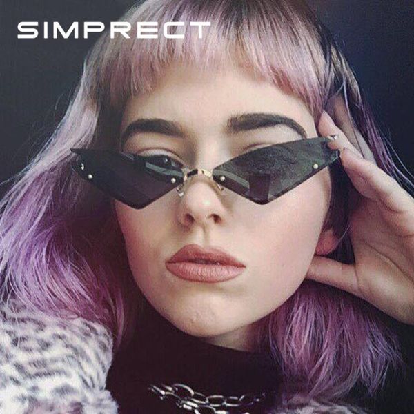 

simprect cat eye sunglasses women 2021 metal frame small cateye mirror sun glasses brand designer retro lunette de soleil femme, White;black