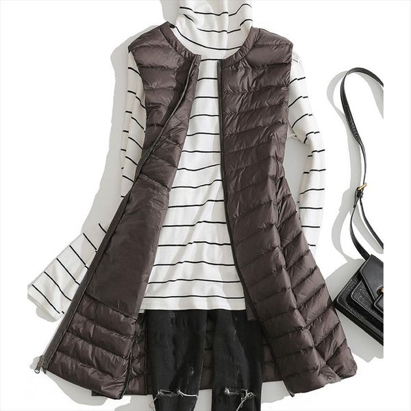 

long ultra light down jacket women sleeveless zipper winter coat puffy feather padded vest jacket slim female windbreaker, Black