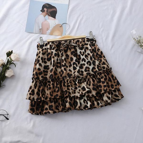 

leopard skirts women high waist a line mini skirts sashes wide leg outwear skirts 2021 summer ins women, Black