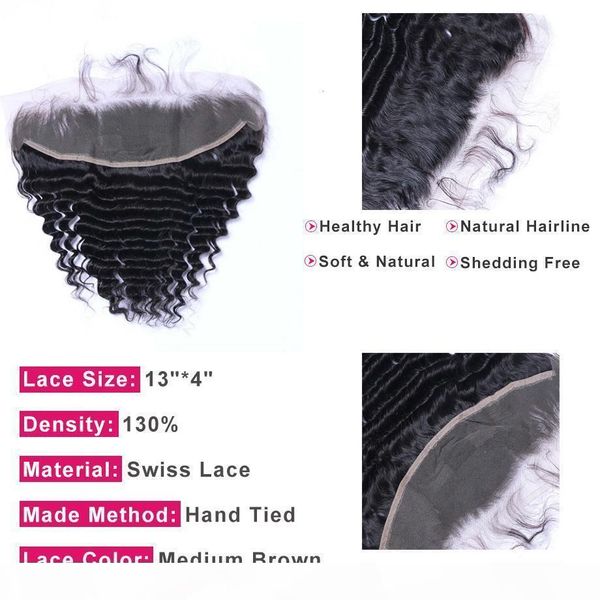 

indian human hair frontal 13*4 lace deep wave frontal middle three part virgin hair frontal closure, Black;brown