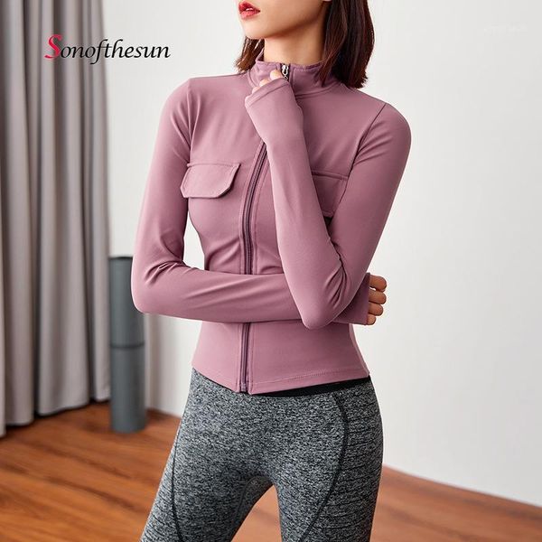 

yoga outfits spring summer jacket women's fitness running sport jackets long sleeve zipper vertical collar dry quick gym clothes1, White;red