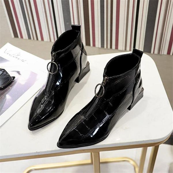 

women boots women shoes ladies winter autumn shoes patent leather female brand fashion casual luxury ankle woman boots for, Black