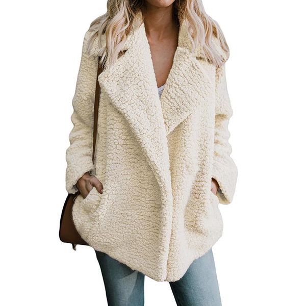 

women's fur & faux autumn winter warm clothing female jacket plush coat fleece fluffy solid color plus sizes overcoat, Black