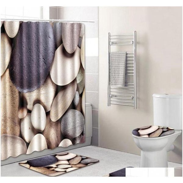 

4pcs set bathroom accessories non-slip pedestal rug + lid toilet cover + bath mat+shower curtain bathroom decor qylrld bwkf