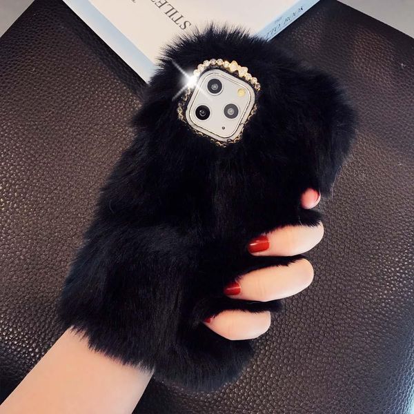 

cute rabbit fur телефона чехол для iphone 11 pro max xr xs max x 6 6s plus bling алмазная задняя крышка для yxlyfz cases2010