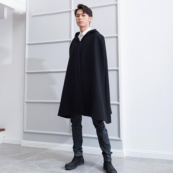 

men's wool & blends woollen coat, long, british style, korean edition, loose, hooded, shaman's cap, cloak, coat ropa black mens co