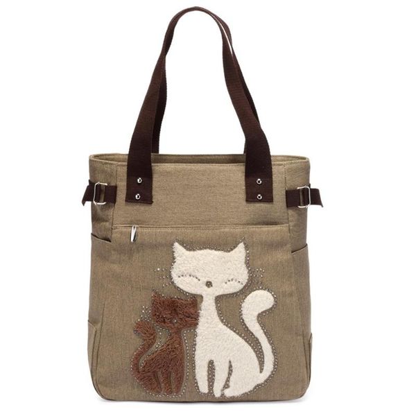

lovely cute cat canvas handbag for girls ladies large capacity bag casual women portable uni zipper shoulder bag bolsos mujer