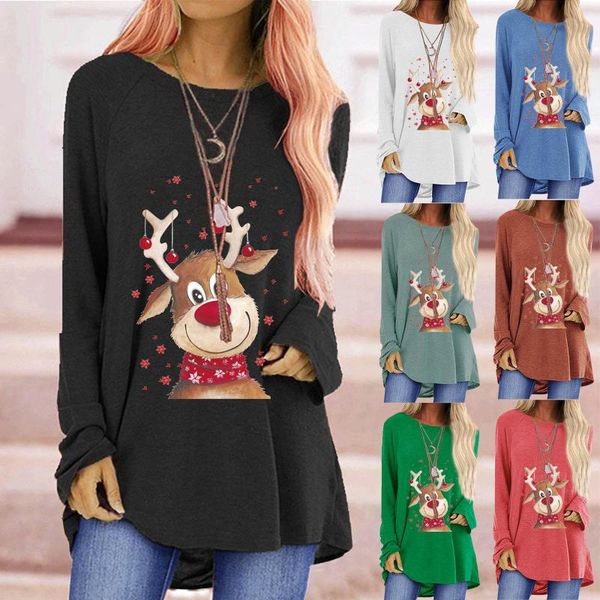

christmas cute deer sweatshirt women round neck loose sweatshirts long sleeve t-shirt winter autumn blouse pullover, Black