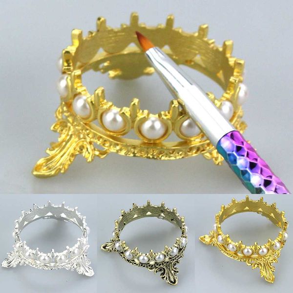 

nail brushes metal crown design brush holder nails salon pen rack accessory carving carrier storage manicure tool stand, Yellow