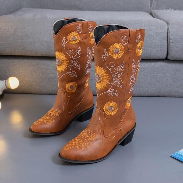 

shoes for woman knee high autumn leather boots zip flats women fashion brown sunflower vintage leather boot plus size 35-431, Black