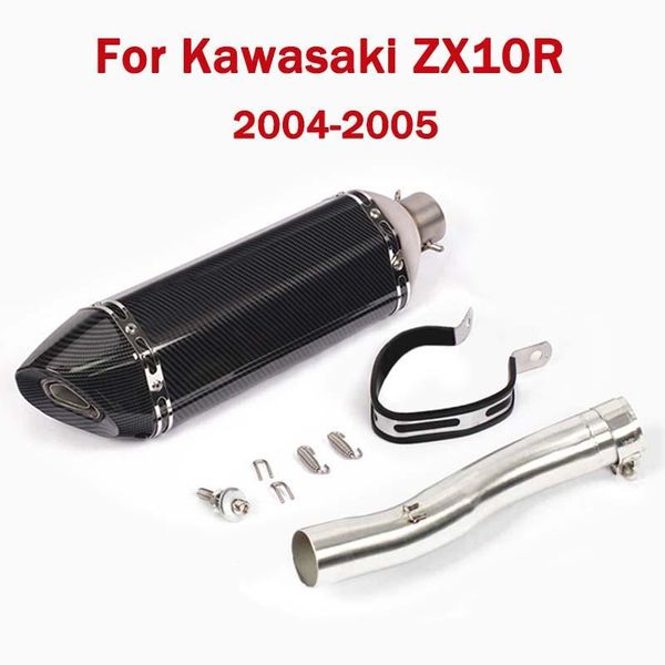 

470mm universal exhaust pipe muffler with removable db killer + middle link pipe for ninja zx10r 2004 2005 motorcycle