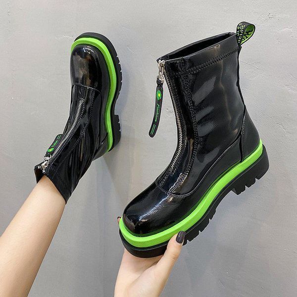 

boots mid-calf booties women leather women's shoes round toe zipper low heels booties short rubber1, Black