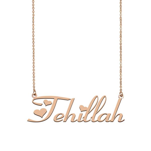 

Tehillah Name Necklace Custom Nameplate Pendant for Women Girls Birthday Gift Kids Best Friends Jewelry 18k Gold Plated Stainless Steel, Silver