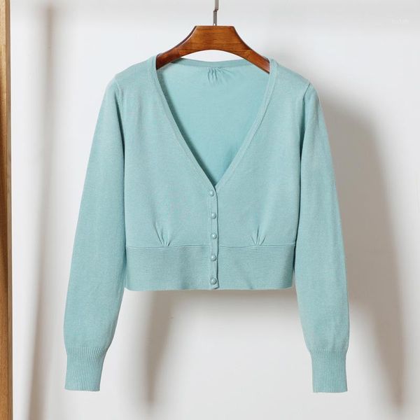 

2021 autumn short women v neck long sleeve knitted cardigan lady's casual sweater coat1, Black;white