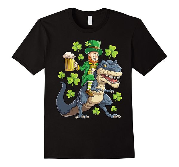 

leprechaun riding dinosaur t rex st patricks day male low price steampunk new metal short sleeve sport hooded sweatshirt hoodie t shirt