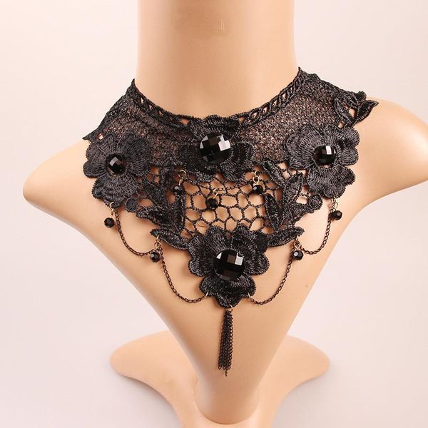 

gothic wide flower black lace chokers necklaces for women fashion punk gothic choker sweet vintage collares necklace, Golden;silver