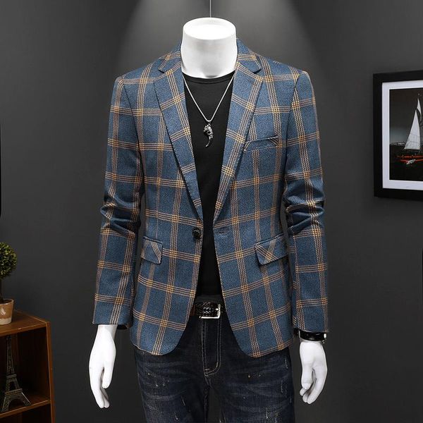 

men's suits & blazers brand blazer men slim fit 2021 spring autumn mens plaid 5xl casual for business formal checked jacket q192, White;black