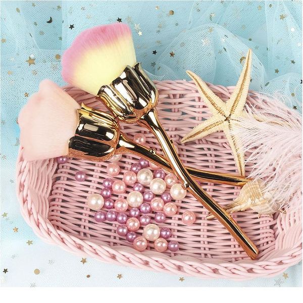 

dot blooming mirror glitter handle polish picker manicure clean soft brush dust powder removal rose flower shape nail a qylzzg, Silver
