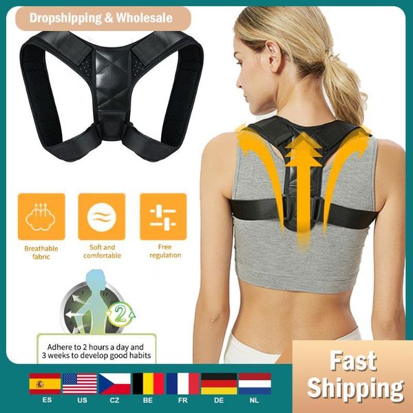 

adjustable therapy posture corrector support brace correction back shoulder belt massager tool kg-154, Black;blue