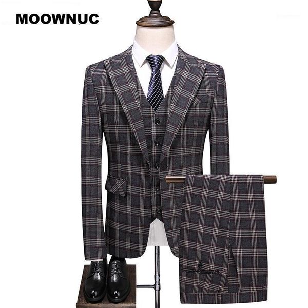 

moownuc men suits 2020 classic plaid men's wedding dress single-button casual suit men business suits1, White;black