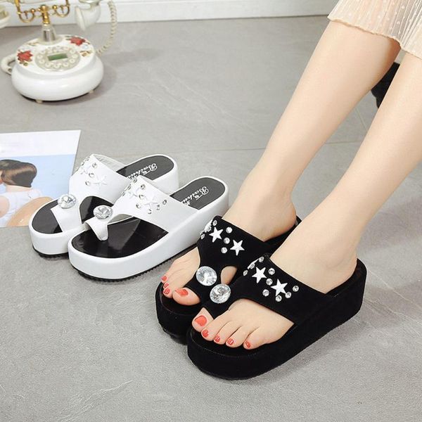

slippers sagace 2021 women summer flip-flops rhinestone ladies soft slides female beach slipper sandals outdoor non-slip, Black