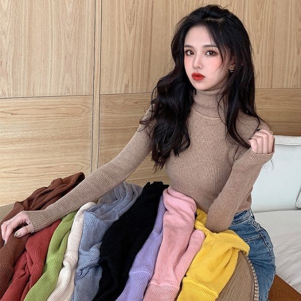 

2020 autumn new slim fit high neck solid color bottoming shirt with sweater, knitwear and long sleeve for women