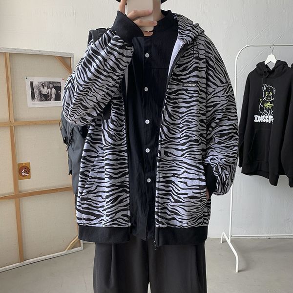 

2021 autumn new standard zebra with thin long-sleeved hood korean male-stylish stylish drawstring sweater zjrj, Black;brown