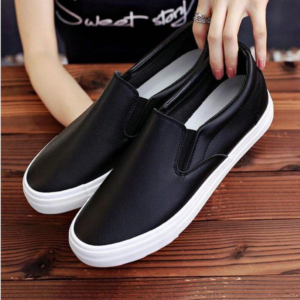 

men fashion breathable sneakers men leather flat shoes casual slip on loafers driving shoes black white flats 785